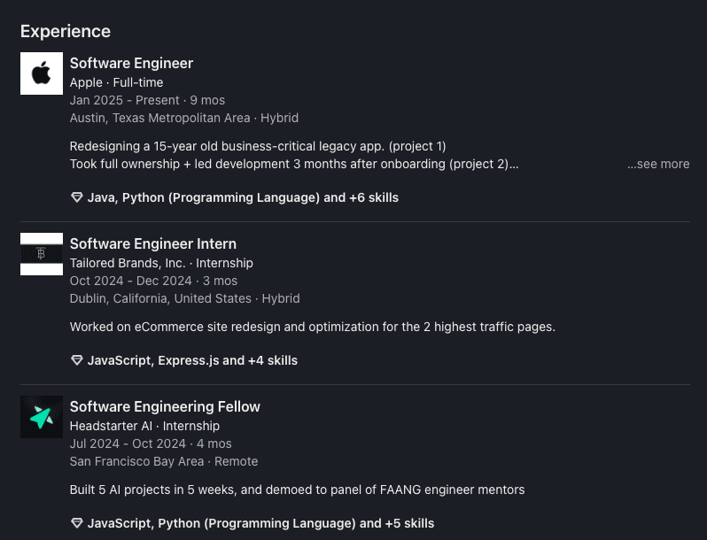 Sri Chandramouli LinkedIn post