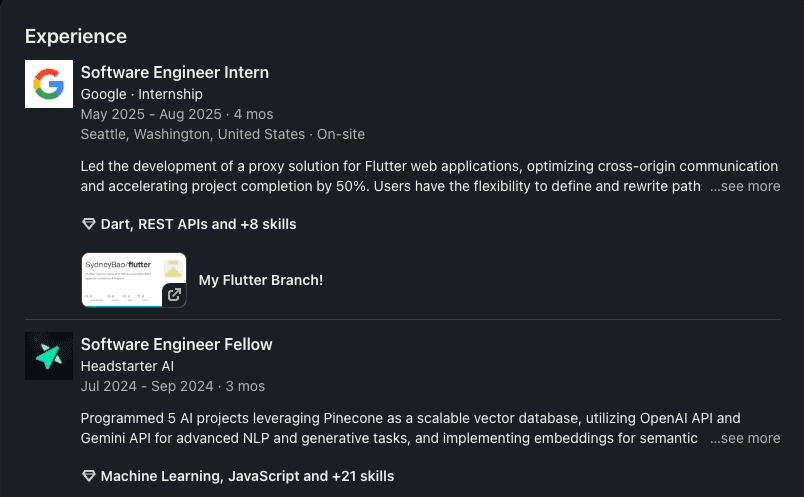 Sydney Bao LinkedIn post